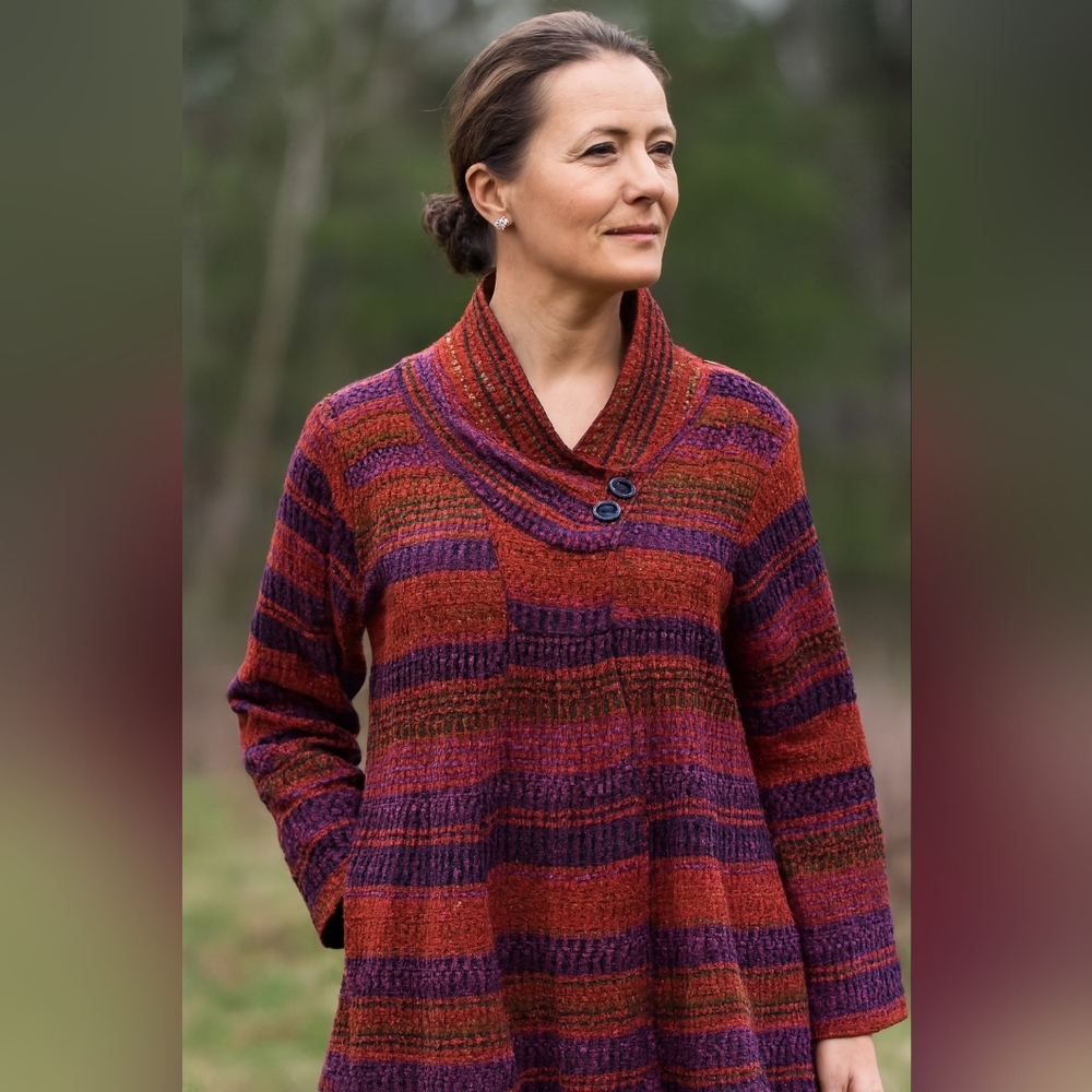 WRANGLER Fall Winter Red Purple Western Boho‎ Striped Multicolor Sweater (#66)